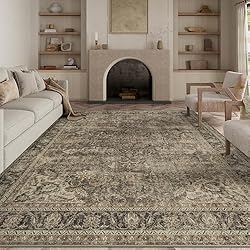 WondRg 9x12 Washable Brown Vintage Area Rug for