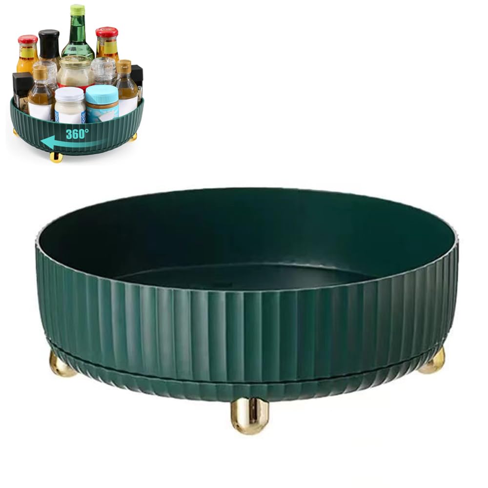 360° Rotating Storage Rack, Multi Functional Makeup Spice Organizer Holder, Rotating Makeup Organizer, Rotating Spice Rack Storage & Organiser Shelf for Kitchen Dresser Bedroom Dormitory (Dark Green)