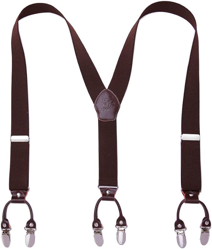 KANGDAI Cowhide Leather Mens Braces for Trousers with Strong Clips Y Style Gift Box Heavy Duty Braces 3.5cm Wide One Size Suspenders Adjustable for Men and Women