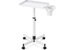 GZGDLJQ Salon Tray Cart Tattoo Tray with Wheels Salon Rolling Tray Cart,Adjustable 30-37 Inch Salon Service Tray with Storage Tray Medical Tray Dental Tray,White