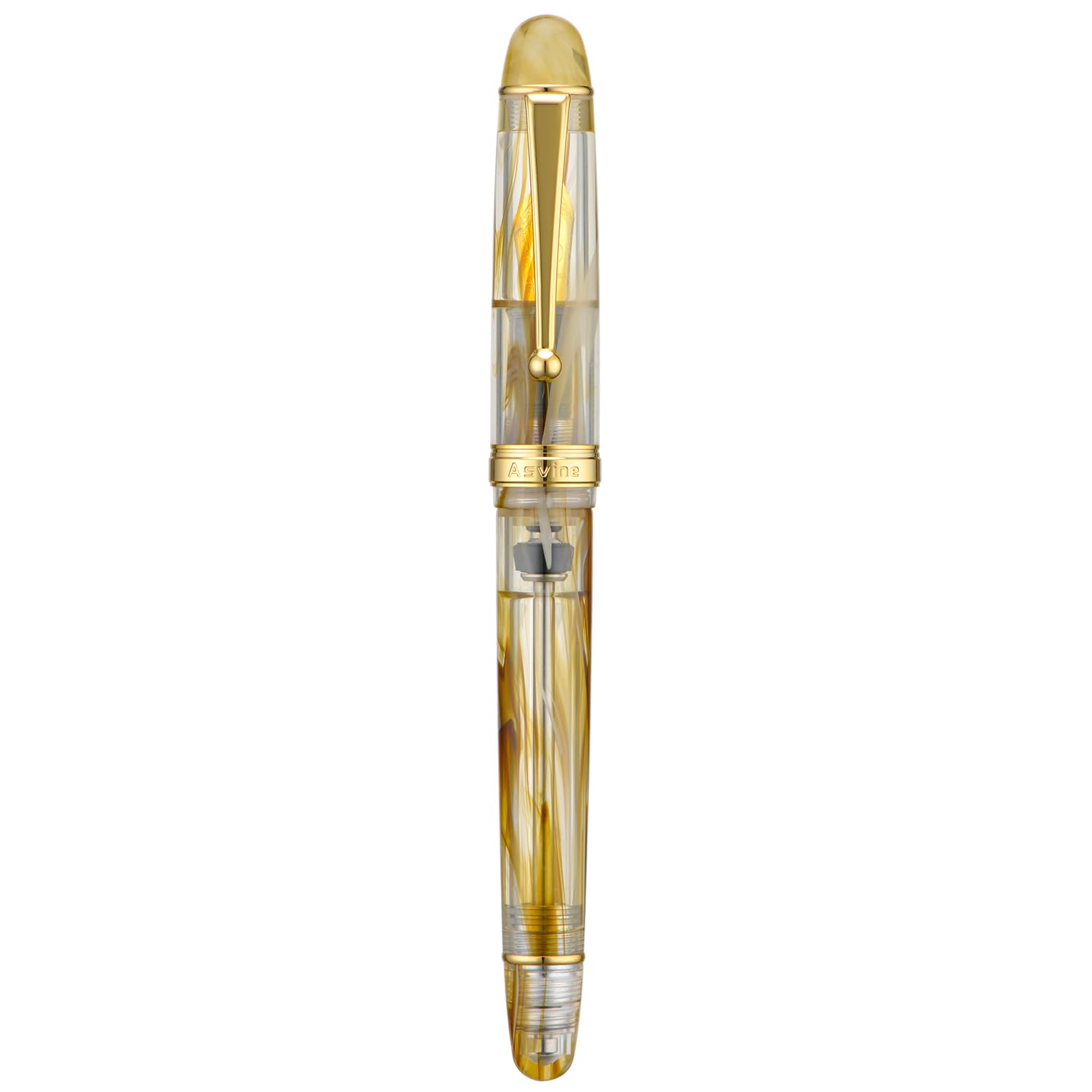 Asvine V126 Vacuum Filling Fountain Pen Brown Swirl Transparent Acrylic, Medium Nib Large-Capacity with Gift Case — image 1