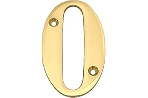 A10SHOP Doris 3-Inch Solid Brass-Polished Finish, Modern Mailbox Address Numbers, Address Sign, Metal Door House Numbers For Outside (Number 0)