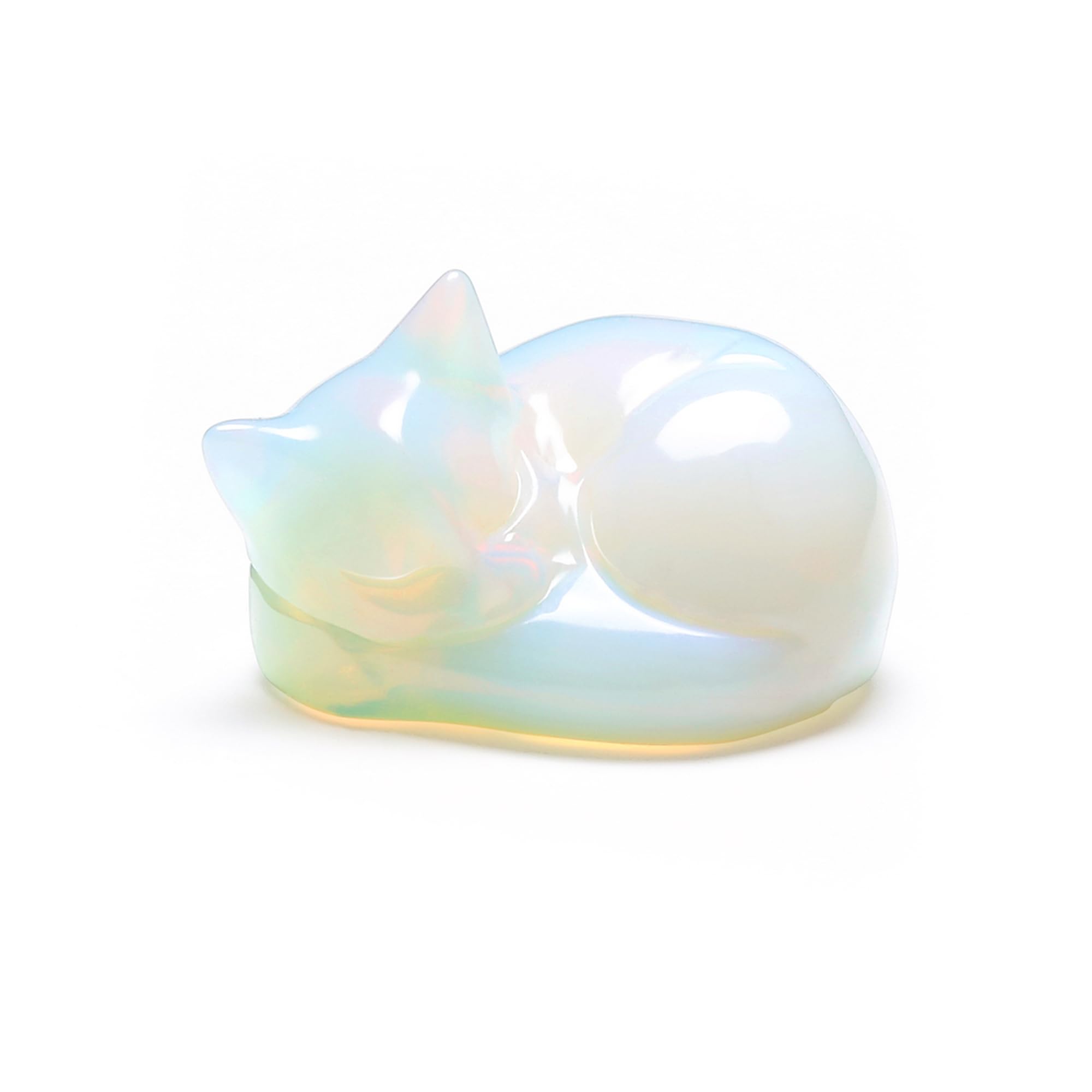 CrystalTears Opalite Crystal Cat Figurine Ornament Healing Crystals Gemstone Animal Sleeping Cat Statue for Home Office Desk Decor Good Luck Cute Cats Gifts for Cats Lovers Women Christmas