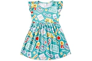 Yuromoon Toddler Girls Back to School Print Dresses Pencil Flutter Sleeve Clothes School Outfits 2-8Y