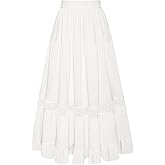 Belle Poque Women's Midi Skirt Boho Flowy Spring Summer Elastic Waist Aline Ruffle Lace Tiered Skirt with Pockets 2025