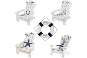 JOINSI 4 Pieces Wooden Adirondack Miniature Chair Ornaments with Nautical Life Ring for Coastal, Ocean, Beach Office Home Decoration Favor