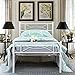GIME Bed Frame Twin Size for Kids/Student, Easy Set-up Premium Metal Platform Mattress Foundation/Box Spring Replacement with Headboard and Footboard, Under-Bed Storage, Enhanced Sturdy Slats(White)