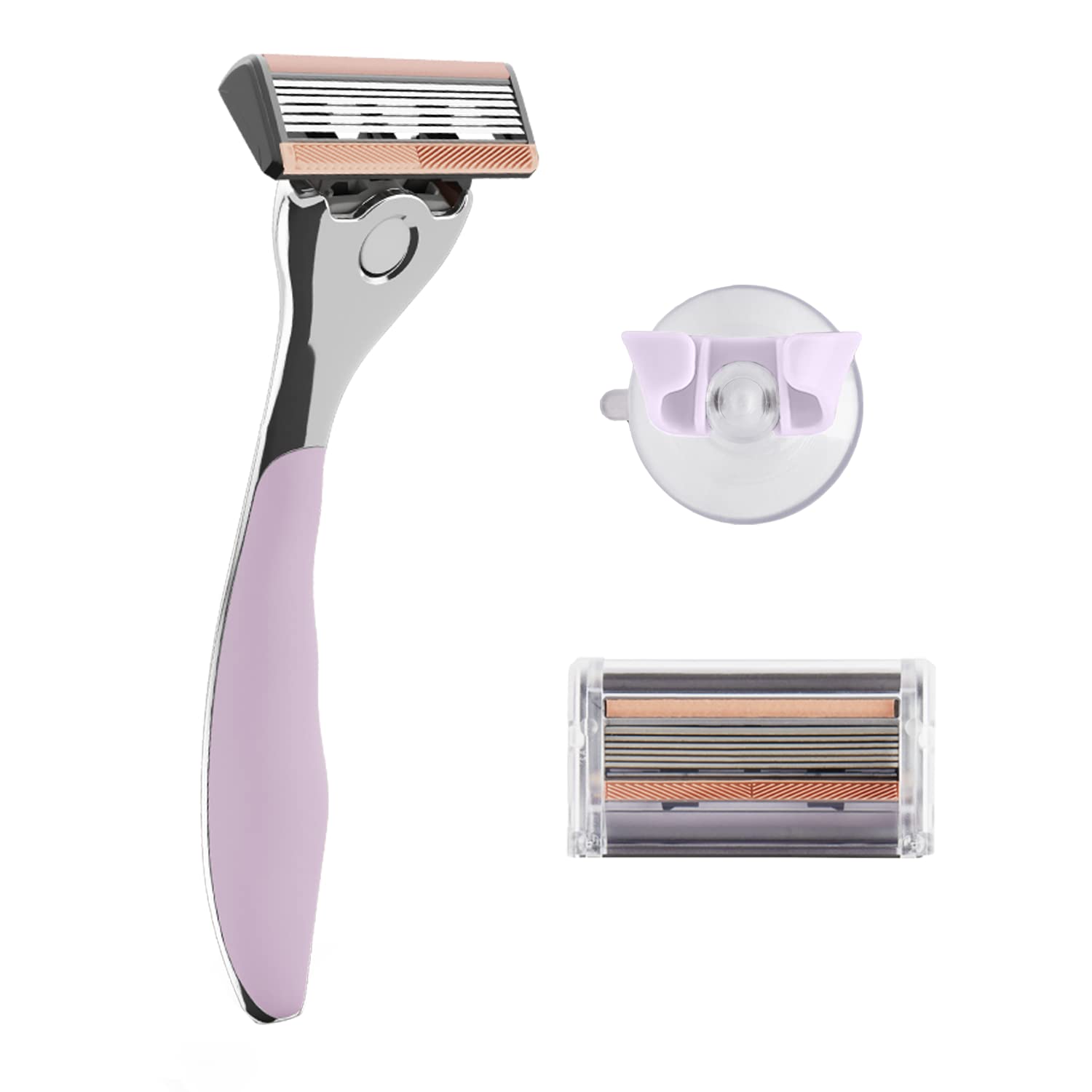 FFS Beauty Women’s Razor Kit - Premium Blossom Handle, 2 Sharp and Durable 6-Blade Vegan Razor Cartridges & Matching Shower Holder