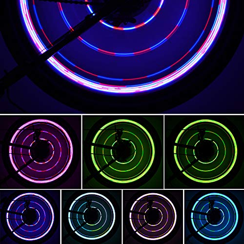 HOOMIL LED Bike Wheel Lights with Batteries 7 Colors in 1 Light Waterproof RGBW LED Bicycle Wheel Lights Ultra Bright Tire Spoke Light Bike Decorations Lights for Wheels (1-Tire Pack)