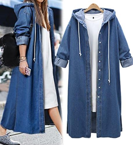 Innifer Women's Long Sleeve Plus Size Long Jean Jacket Denim Windbreaker Outwear Coat with Hood