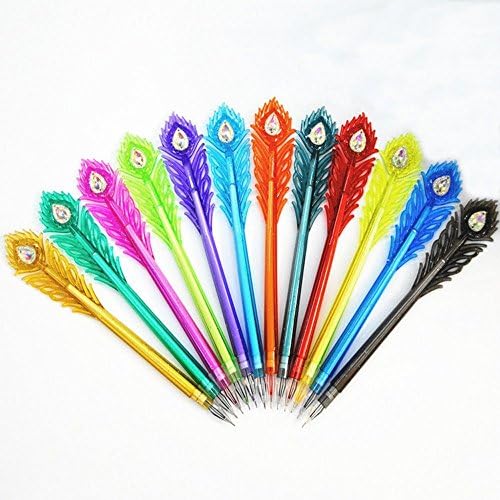 12pcs/pack Peacock Feather Multi Colors Colorful Gel Sweet-style Design Pin Type Ink Pen Unisex Pen For kids And Adults