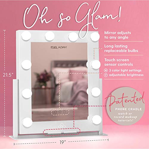 Rebel Poppy Large Vanity Mirrors with LED Lights and Phone Mount, Dim