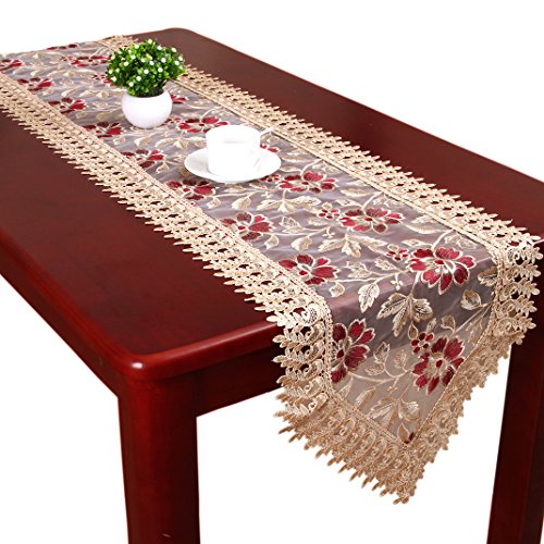 UPC 713653762347, Beige Burgundy Lace Table Runners And Doilies (13 x 36 inch)