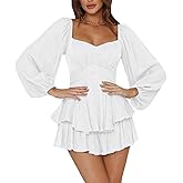 LYANER Women's Jumpsuit Lantern Long Sleeve Ruffle Layer Tie Mini Short Romper