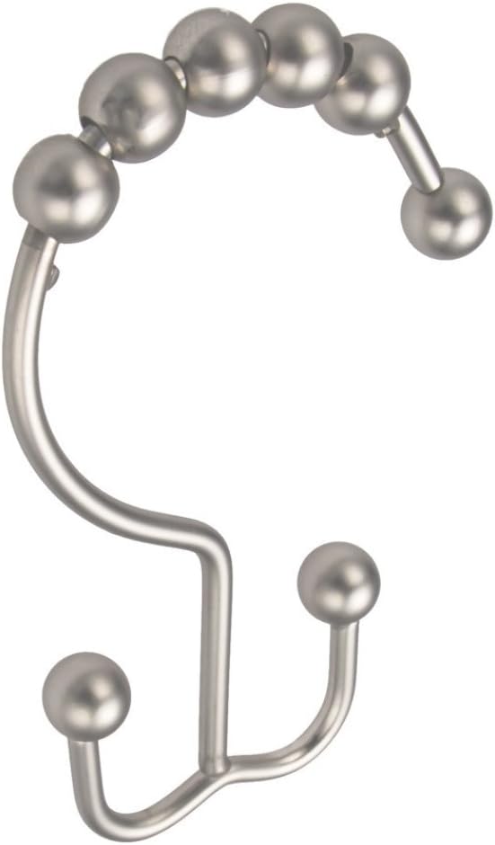 2lbDepot Double Shower Curtain Hooks Rings (Brushed Nickel, Satin Decorative Finish) Premium Rust Resistant Stainless Steel Metal Hook, Roller Balls Glide on Shower Rods, Set of 12: Home & Kitchen