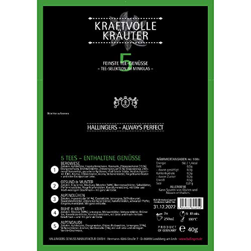 Hallingers Kraftvolle Kräuter - 5 Sorten Tee Geschenkset, loser Tee vegan in Schraubgläsern, Teesortiment als Tee Geschenk (Set) - Geschenkideen Weihnachten & Geschenke Adventskalender | Geburtstag Gl – Bild 7