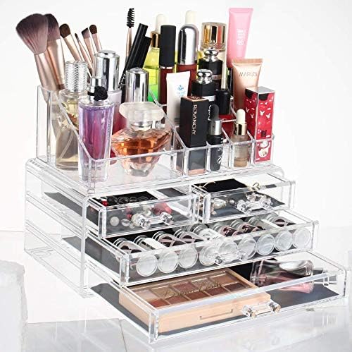 Grandma Shark Acrylic Jewelry Case + Makeup & Lipstick Holder Organizer Case (4 Sections, 12 Drawers) Makeup Jewelry Cosmetic Storage Ornament Storage