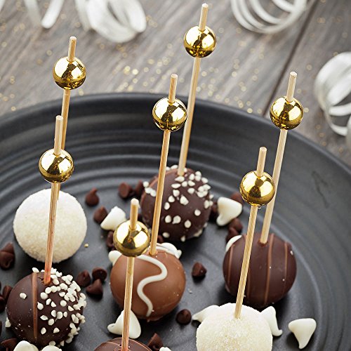 Restaurantware Gold Sphere Pick, Acrylic Gold Ball Skewers, Food Picks, Sticks - 4" - Perfect for Serving Appetizers and Cocktail Garnishes - Natural Color - 1000ct - Restaurantware - Thumbnail 5