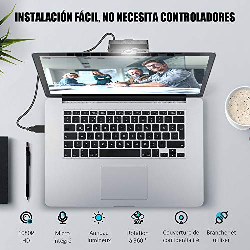 Belnk A9C Webcam mit Ringlicht, FHD 1080P Webcam mit Mikrofon und Streaming Webcam, Plug & Play Webkamera, Einstellbare Helligkeit, USB Webcam für PC Desktop Laptop MAC, Zoom Skype YouTube