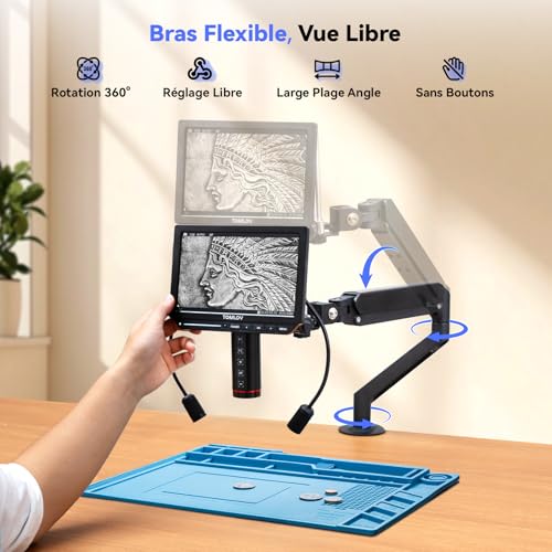 TOMLOV TM4K-AF Flex 4K HDMI Autofocus Digital Microscope 8" IPS Screen with Flexible Arm, Professional 2000X Magnifier for Parts and Soldering, Soldering Mat, Side Lights, 64GB Card