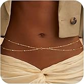 CHESKY Waist Chain for Women, Dainty Gold Plated Belly Chain for The Waist Adjustable Waterproof Sexy Bikini Satellite Beads Sparkle Chain Simple Body Chain Summer Jewelry Gifts for Women