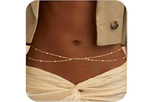 CHESKY Waist Chain for Women, Dainty 14K Gold Plated Belly Chain for The Waist Waterproof Sexy Bikini Satellite Beads Sparkle Chain Simple Body Chain Padme Rave Cleopatra Accessories Costume