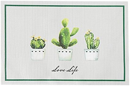 Ins Love Life Natural Green Cactus Rectangle Table Place Mat Heat Resistant Non-slip Kitchen Hot Pot Pad Holders Coaster Tray Mat Home Decoration for BBQ/Dining/Backyard Party/Outdoor Picnics