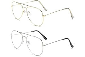 aisswzber Clear Aviator Glasses Lens Premium Classic Metal Frame Eyeglasses