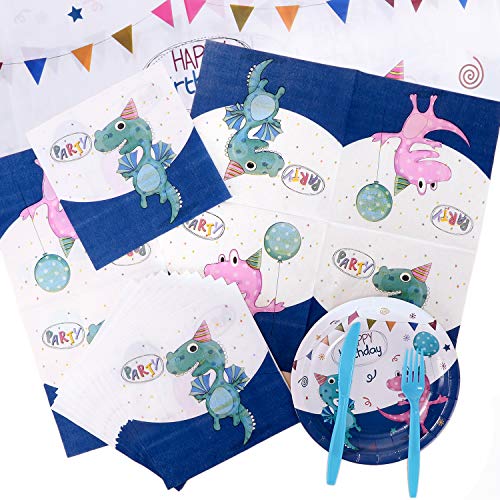 Airich Gebutstag Party Set, 142 Stück Dinosaurier Party Supplies Set Geschirr Set Teller, Tassen, Servietten, Tischdecke… – Bild 8