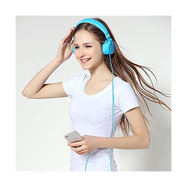 Rockpapa-952-Stereo-Foldable-Headphones-On-Ear-Adjustable-Headband-with-Microphone-for-Kids-Childrens-Adults-Tablet-Computer-Mobile-CDDVD-MP34-White-Blue Rockpapa Kids Headphones, 952 Childrens Headphones, Wired Headphones with Microphone, Foldable, Stereo Sound, 3.5mm Jack…