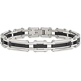 The Black Bow Men's 9.25mm Stainless Steel Black Plated Solid Black Carbon Fiber Bracelet, 8.25 Inch