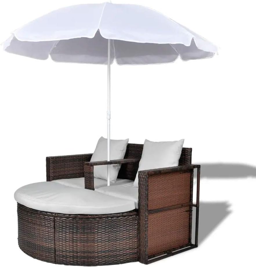 Best Garden Bed With Parasol Brown Poly Rattan
