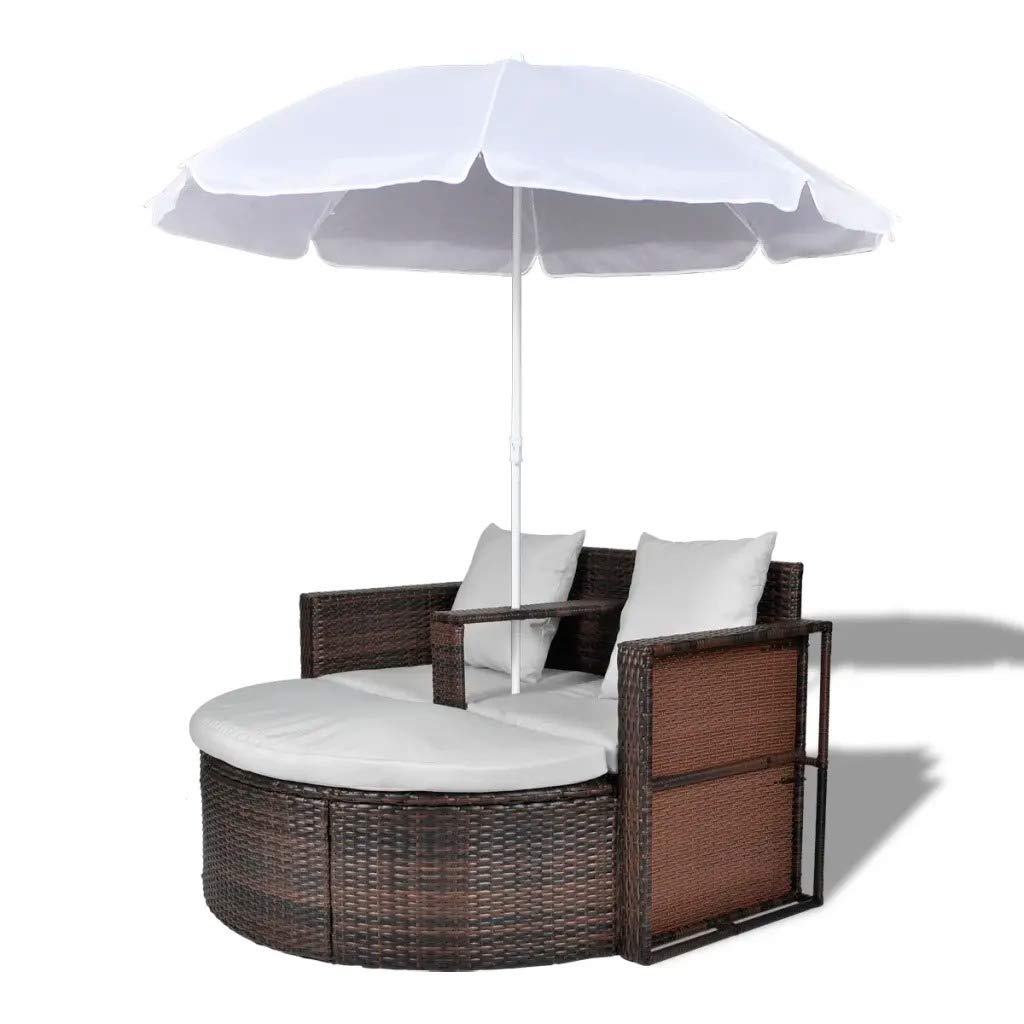 Best Garden Bed With Parasol Brown Poly Rattan