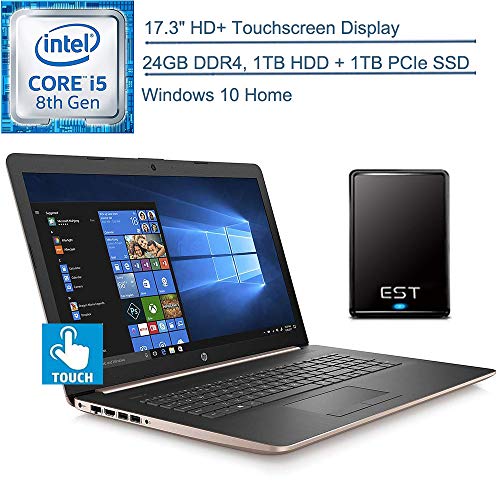 2020 HP 17.3″ Touchscreen Laptop Computer/ Intel Quad-Core i5-8265U (Beats i7-7500U)/ 24GB DDR4 RAM/ 1TB HDD + 1TB PCIe SSD/Windows 10 Home/ Gold/ EST 500GB External Hard Drive