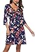 NICIAS Women Autumn Floral Printed 3 4 Sleeve Deep V Neck Vintage Casual Short Dress with Waistband (Navy,M)
