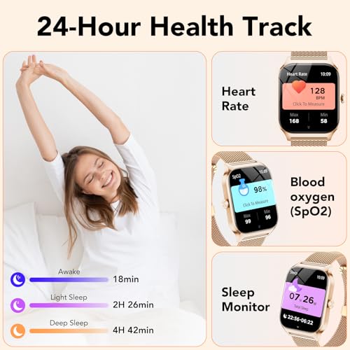CASCHO Women's Smartwatch 1.85 Inch Smartwatch with Calls/WhatsApp Notifications, 120 Sports Modes/Sleep/Heart Rate Monitor/SpO2/Pedometer, Smart Watch for Android iOS (Dual Strap)