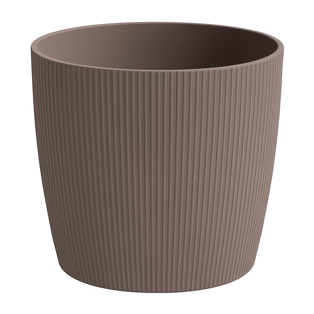 Home Garden Ornaments Decorative Plant Pots Indoor – Striped Indoor Plant Pot for Home and Garden (Diameter 18cm, Taupe)