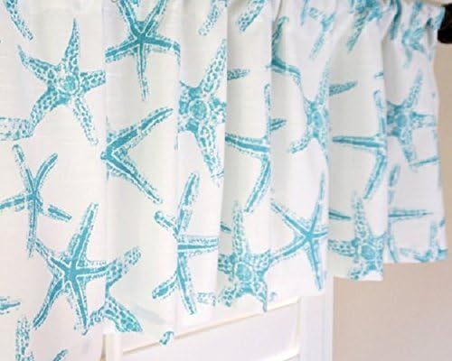 Valance Curtain - Aqua and White Starfish Pattern // 15’’ (L) x 52’’ (W) // Window Treatments, Topper, Kitchen, Nursery, Kids, Playroom, Classroom