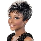Inkach Clearance Short Curly Wig, Womens Ombre Gray Black Straight Wig Synthetic Fiber Hair Wig Daily Use (Gray/Black)
