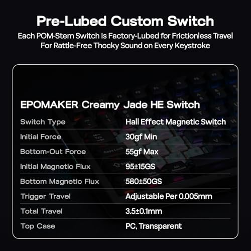EPOMAKER HE75 V2 Hall Effect Gaming Keyboard, 8K Polling & 0.1ms, 8000mAh & 2.4Ghz/BT, Hot Swap Key & Knob, 0.005mm Adjustable Actuation, Rapid Triggering, Creamy & Thocky (Black)