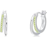 925 Sterling Silver Created Peridot Hoop Earrings for Women August Birthstone Huggie Earrings for Gifts