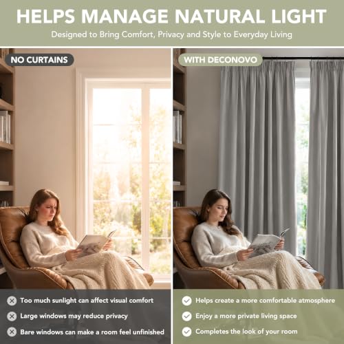 Deconovo Living Room and Bedroom Curtain Opaque 140 x 160 cm, 1 Panel, Thermal Insulating Curtain Cold and Heat with Ruffle Tape, Oeko-Tex, Light Taupe