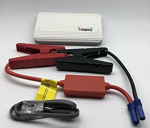Jump Starter Emergency 12V Portable with 8000mAh Capacity 600 Amp Peak Current for All Gas/Diesel Vehicles with USB Charger and LED Flashlight Slim Lightweight Travel Sized by TruCapacity