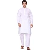ITOS365 Men Cotton Kurta Pyjama Set Casual Regular Ethinic Wear Indian Dress White