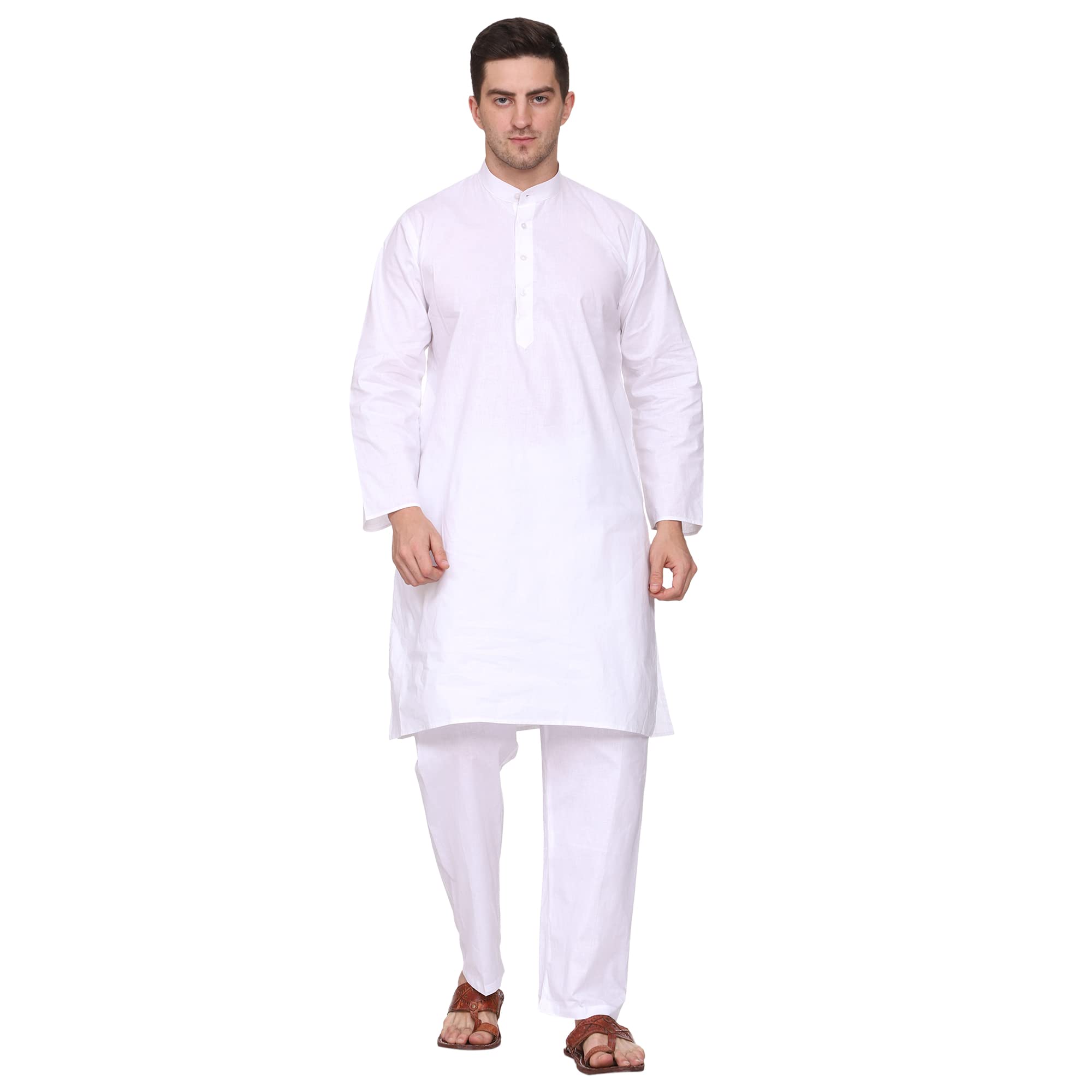 Photo 1 of ITOS365 Men Cotton Kurta Pyjama Set Casual Regular Ethinic Wear Indian Dress White XXL