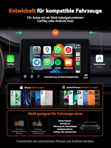 4-in-1 Wireless CarPlay Adapter for Apple CarPlay & Android Car, AirPlay & MirrorLink Screen Mirroring, Wired to Wireless Car Play Adapter, 5.8GHz WiFi Bluetooth 5.4, Plug & Play, USB-A/C, Orange