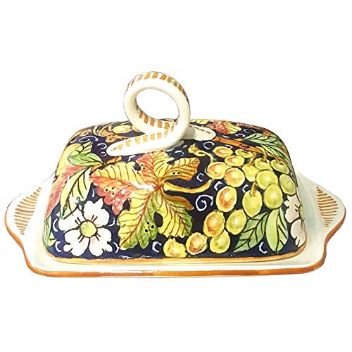 CERAMICHE D'ARTE PARRINI- Italian Ceramic Butter Dish Hand Painted Decorated Grape Made in ITALY Tuscan Art Pottery