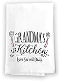 Honey Dew GiftsHome Decor, Grandma's Kitchen Love Served Daily Flour Sack Towel, 27 inch by 27 inch, 100% Cotton, Highly Absorbent, Multi-Purpose Towel, 10045