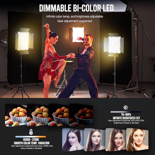 NiceVeedi 2-Pack Photography Lighting Kit, 36W Bi-Color Studio Lights 2700-6500K CRI 95+, Dimmable LED Video Light Kit with Remote Control & 72” Tripod Stand, Lighting for Video Recording/Photography