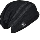 Men Reversible Slouchy Beanie Hat Unisex Skull Hat (B308-Black)